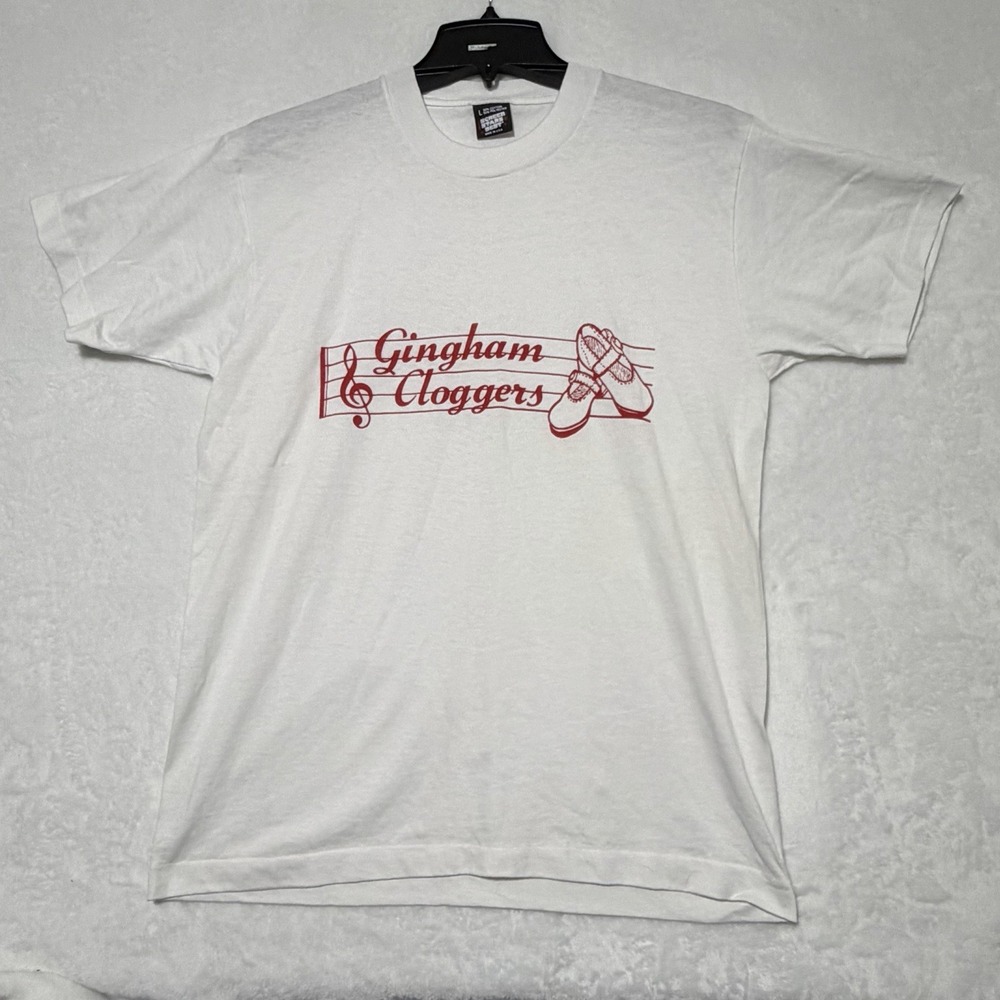 Vintage Gingham Cloggers Square dancing Shirt Size Large Tee Single Stitch Dance